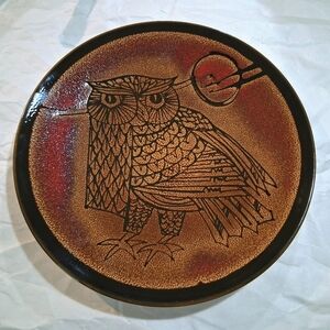 Vintage Poole Pottery Aegean Owl Carolyn Wills Charger Full Harvest Moon Large